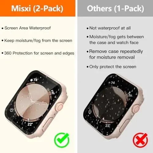Misxi [2 Pack] Suv o‘tkazmaydigan qattiq g‘ilof Temperli shisha bilan Apple Watch SE 3 (2025) SE 2 SE Series 6 Series 5 Series 4 44mm bilan mos keladi, iWatch ekran himoyachisi uchun qopqoq, 1 ta och pushti oltin + 1 ta shaffof - 3