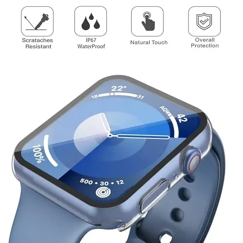 Misxi [2 Pack Suv o‘tkazmaydigan qattiq g‘ilof, temperli shisha bilan Apple Watch Series 9 (2023) Series 8 Series 7 41mm bilan mos keladi, iWatch ekran himoyachisi uchun ultra yupqa qattiq qopqoq, mat shaffof] - 2
