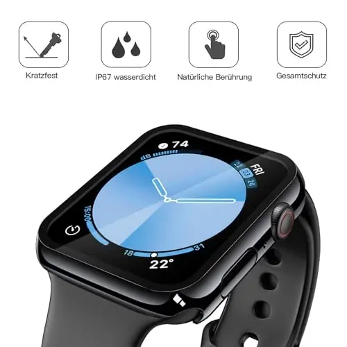 Misxi [2 Pack] Suv o'tkazmaydigan qattiq g'ilof закалённое shisha bilan Apple Watch SE 3 (2025) SE 2 SE Series 6 Series 5 Series 4 44mm mos keladi, iWatch ekran himoyachisi uchun qopqoq, 1 Jet Black + 1 Transparent - 4
