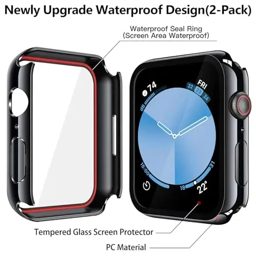 Misxi [2 Pack] Suv o'tkazmaydigan qattiq g'ilof закалённое shisha bilan Apple Watch SE 3 (2025) SE 2 SE Series 6 Series 5 Series 4 44mm mos keladi, iWatch ekran himoyachisi uchun qopqoq, 1 Jet Black + 1 Transparent - 5