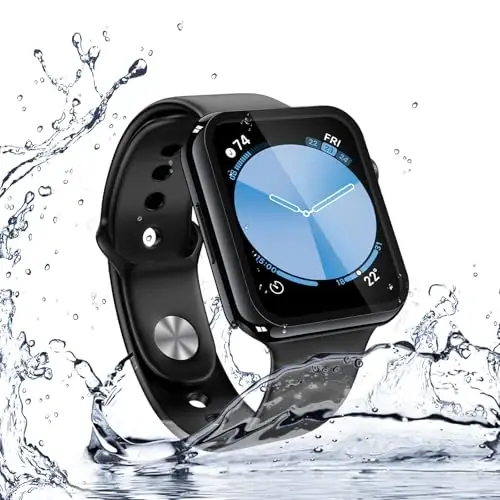 Misxi [2 Pack] Suv o'tkazmaydigan qattiq g'ilof закалённое shisha bilan Apple Watch SE 3 (2025) SE 2 SE Series 6 Series 5 Series 4 44mm mos keladi, iWatch ekran himoyachisi uchun qopqoq, 1 Jet Black + 1 Transparent 