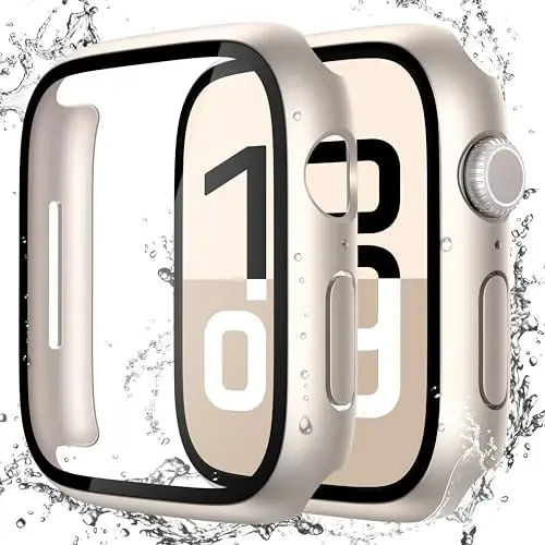 Misxi [2 Pack] Suv o‘tkazmaydigan qattiq g‘ilof, закалённое stakanli Apple Watch Series 11 (2025) Series 10 42mm bilan mos, iWatch ekran himoyachisi uchun yiqilishga qarshi mustahkam umumiy himoya qopqog‘i, Starlight - MISXI