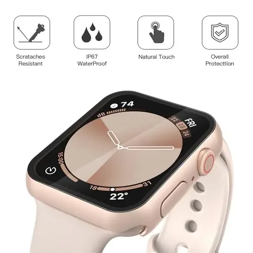 Misxi [2 Pack] Suv o‘tkazmaydigan qattiq g‘ilof, закалённое стекло Apple Watch SE 3 (2025) SE 2 SE Series 6 Series 5 Series 4 40mm bilan mos keladi, iWatch ekran himoyachisi uchun qopqoq, 1 ta Rose Gold + 1 ta shaffof - 4