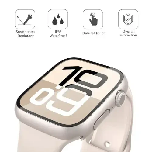 Misxi [2 Pack] Suv o‘tkazmaydigan qattiq g‘ilof, закалённое стекло bilan Apple Watch Series 11 (2025) Series 10 42mm bilan mos, iWatch ekran himoyachisi uchun umumiy himoya qopqog‘i, 1 Starlight + 1 Transparent - 4