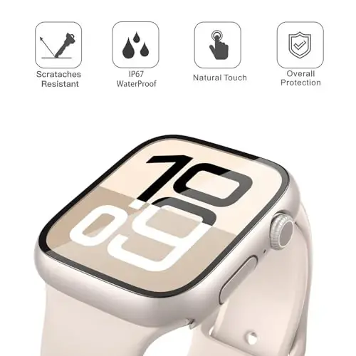 Misxi [2 Pack] Suv o‘tkazmaydigan qattiq g‘ilof, закалённое стекло bilan Apple Watch Series 11 (2025) Series 10 42mm bilan mos, iWatch ekran himoyachisi uchun umumiy himoya qopqog‘i, 1 Starlight + 1 Transparent - 4