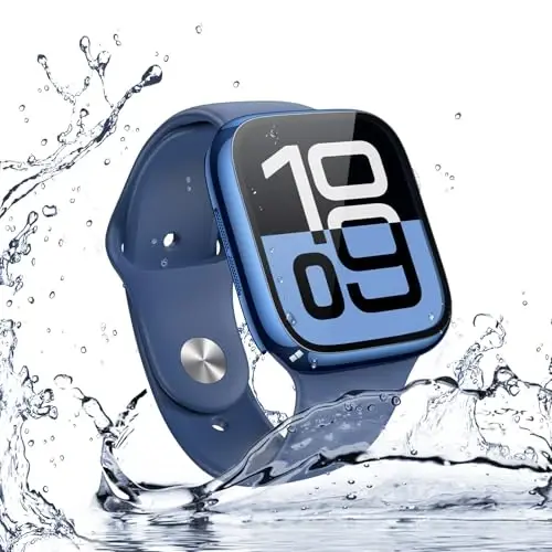 Misxi [2 Pack] Suv o'tkazmaydigan qattiq g'ilof, закалённое стекло bilan Apple Watch Series 11 (2025) Series 10 46mm bilan mos keladi, iWatch ekran himoyachisi uchun umumiy himoya qopqog'i, 1 ko'k + 1 shaffof 