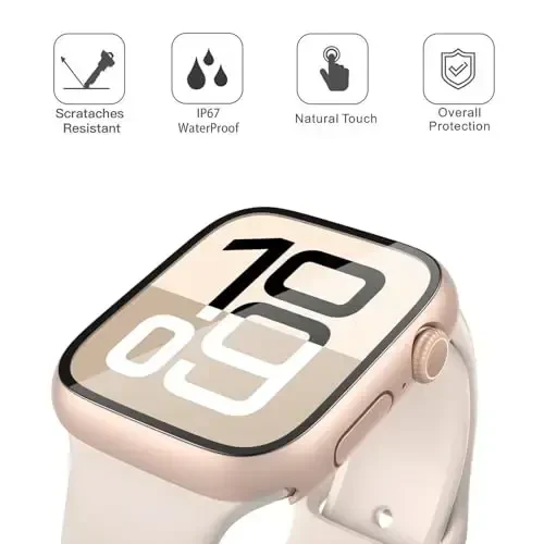 Misxi [2 Pack] Suv o'tkazmaydigan qattiq g'ilof, закалённое stikli Apple Watch Series 11 (2025) Series 10 42mm bilan mos keladi, iWatch ekran himoyachisi uchun umumiy himoya qopqog'i, 1 ta pushti oltin + 1 ta shaffof - 4