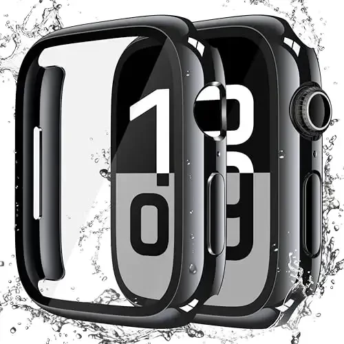 Misxi [2 Pack] Suv o'tkazmaydigan qattiq quti, Temperli shisha Apple Watch Series 11 (2025) Series 10 42mm bilan mos keladi, iWatch ekran himoyachisi uchun qattiq umumiy himoya qopqog'i, Jet Black - 1