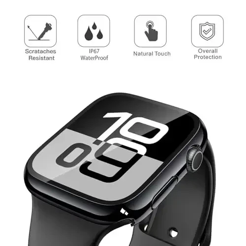 Misxi [2 Pack] Suv o'tkazmaydigan qattiq quti, Temperli shisha Apple Watch Series 11 (2025) Series 10 42mm bilan mos keladi, iWatch ekran himoyachisi uchun qattiq umumiy himoya qopqog'i, Jet Black - 3