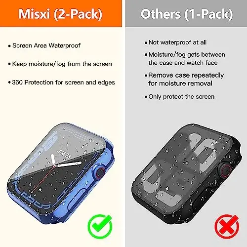 Misxi [2 Pack Suv o'tkazmaydigan, tirnalishga qarshi g'ilof, Apple Watch Series 9 (2023) Series 8 Series 7 41mm uchun tugmali, iWatch uchun закалённое stikli qattiq kompyuter qopqog'i, 1 ko'k + 1 shaffof - 3