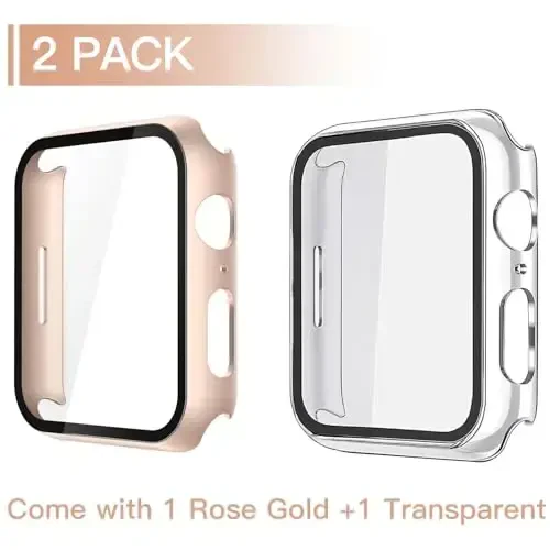 Misxi 2 Pack Tempered Glass Case Apple Watch SE 3 (2025) SE 2 SE Series 6 Series 5 Series 4 40mm moslamasi, Qattiq PC Screen Protector himoyasi iWatch uchun Ultra-ingichka qopqoq, 1 Rose Gold + 1 Shaffof - 2