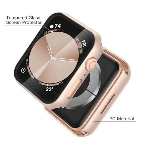 Misxi 2 Pack Tempered Glass Case Apple Watch SE 3 (2025) SE 2 SE Series 6 Series 5 Series 4 40mm moslamasi, Qattiq PC Screen Protector himoyasi iWatch uchun Ultra-ingichka qopqoq, 1 Rose Gold + 1 Shaffof - 4