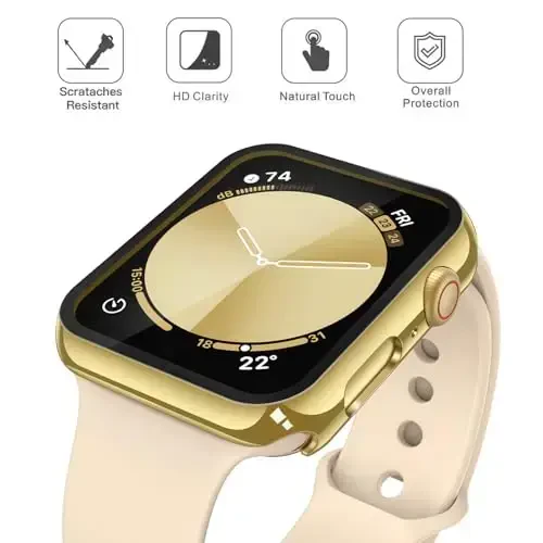 Misxi 2 Pack Tempered Glass Case Apple Watch SE 3 (2025) SE 2 SE Series 6 Series 5 Series 4 40mm uchun mos keladi, Qattiq PC ekran himoyachisi iWatch uchun umumiy himoya qopqog'i, 1 ta Oltin + 1 ta Shaffof - 3