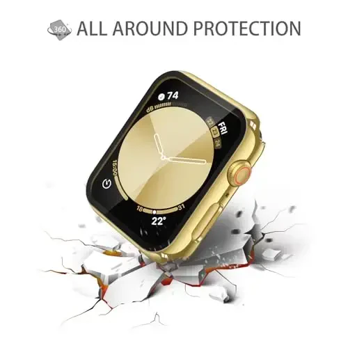 Misxi 2 Pack Tempered Glass Case Apple Watch SE 3 (2025) SE 2 SE Series 6 Series 5 Series 4 40mm uchun mos keladi, Qattiq PC ekran himoyachisi iWatch uchun umumiy himoya qopqog'i, 1 ta Oltin + 1 ta Shaffof - 5