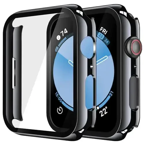 Misxi 2 Pack Tempered Glass Case Apple Watch SE 3 (2025) SE 2 SE Series 6 Series 5 Series 4 40mm uchun mos keladi, qattiq PC ekran himoyachisi umumiy himoya tirnalishga chidamli qopqoq iWatch uchun, Jet Black - 1