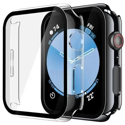 Misxi 2 Pack Tempered Glass Case Apple Watch SE 3 (2025) SE 2 SE Series 6 Series 5 Series 4 44mm bilan mos keladi, iWatch uchun qattiq kompyuter ekran himoyachisi, 1 Jet Black + 1 Transparent 