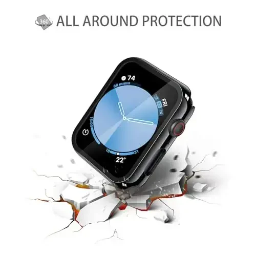 Misxi 2 Pack Tempered Glass Case Apple Watch SE 3 (2025) SE 2 SE Series 6 Series 5 Series 4 44mm bilan mos keladi, iWatch uchun qattiq kompyuter ekran himoyachisi, 1 Jet Black + 1 Transparent - 5
