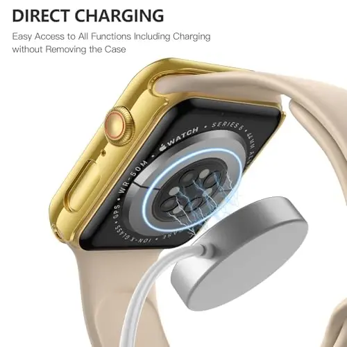 Misxi 2 Pack Tempered Glass Case Apple Watch SE 3 (2025) SE 2 SE Series 6 Series 5 Series 4 44mm bilan mos keladi, iWatch uchun qattiq kompyuter ekran himoyasi umumiy himoya qopqog'i, 1 oltin + 1 shaffof - 6