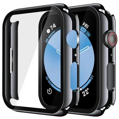 Misxi 2 Pack Tempered Glass Case Apple Watch SE 3 (2025) SE 2 SE Series 6 Series 5 Series 4 44mm bilan mos keladi, iWatch uchun qattiq kompyuter ekran himoyasi, umumiy himoya qopqog'i, Jet Black - 1