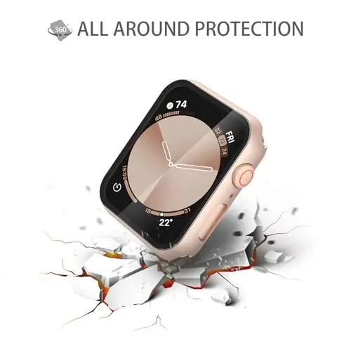 Misxi 2 Pack Tempered Glass Case Apple Watch SE 3 (2025) SE 2 SE Series 6 Series 5 Series 4 44mm bilan mos keladi, iWatch uchun qattiq PC ekran himoyachisi, 1 ta oltin gul + 1 ta shaffof - 5