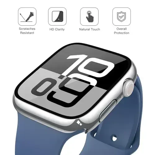 Misxi 2 Pack Tempered Glass Case Apple Watch Series 11 (2025) Series 10 42mm bilan mos keladi, Qattiq PC Screen Protector Umumiy himoya Chizishga chidamli iWatch uchun qopqoq, 1 Kumush + 1 Shaffof - 3