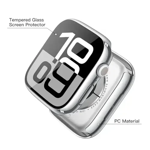 Misxi 2 Pack Tempered Glass Case Apple Watch Series 11 (2025) Series 10 42mm bilan mos keladi, Qattiq PC Screen Protector Umumiy himoya Chizishga chidamli iWatch uchun qopqoq, 1 Kumush + 1 Shaffof - 4