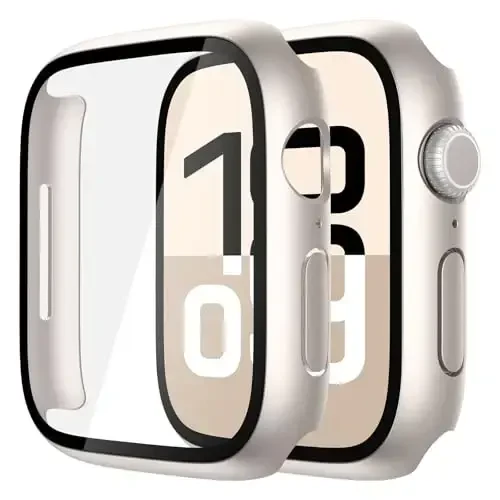 Misxi 2 Pack Tempered Glass Case Apple Watch Series 11 (2025) Series 10 42mm bilan mos keladi, Qattiq PC Screen Protector Umumiy himoya Ultra-nozik tirnalishga chidamli iWatch uchun qopqoq, 2 Starlight 