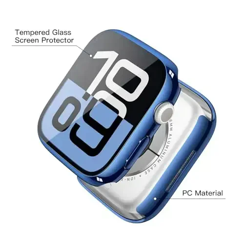 Misxi 2 Pack Tempered Glass Case Apple Watch Series 11 (2025) Series 10 42mm bilan mos, qattiq kompyuter ekran himoyachisi Umumiy himoya Chizishga chidamli iWatch uchun qopqoq, 1 Moviy + 1 Shaffof - 4