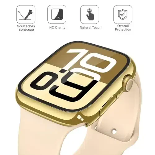 Misxi 2 Pack Tempered Glass Case Apple Watch Series 11 (2025) Series 10 46mm bilan mos keladi, iWatch uchun qattiq PC Screen Protector Overall Protection Scratch-Resistant Cover, 1 Gold + 1 Transparent - 3