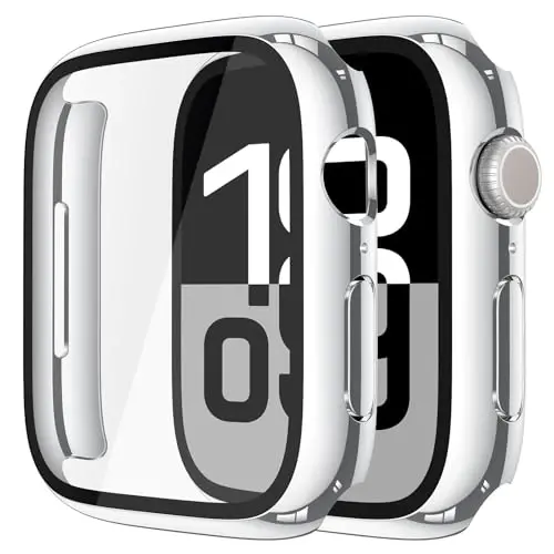 Misxi 2 Pack Tempered Glass Case Apple Watch Series 11 (2025) Series 10 46mm bilan mos keladi, Qattiq PC Ekran Himoyachisi Umumiy Himoya Chizishga chidamli iWatch uchun qopqoq, 1 Kumush + 1 Shaffof - MISXI