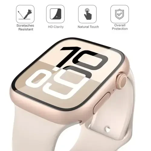 Misxi 2 Pack Tempered Glass Case Apple Watch Series 11 (2025) Series 10 46mm bilan mos keladi, Qattiq PC Ekran Himoyachisi Umumiy Himoya Chizishga chidamli iWatch uchun qopqoq, 1 ta Pushti Oltin + 1 ta Shaffof - 3