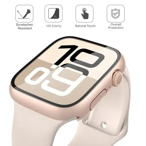 Misxi 2 Pack Tempered Glass Case Apple Watch Series 11 (2025) Series 10 46mm bilan mos keladi, Qattiq PC Ekran Himoyachisi Umumiy Himoya Chizishga chidamli iWatch uchun qopqoq, 1 ta Pushti Oltin + 1 ta Shaffof - 3