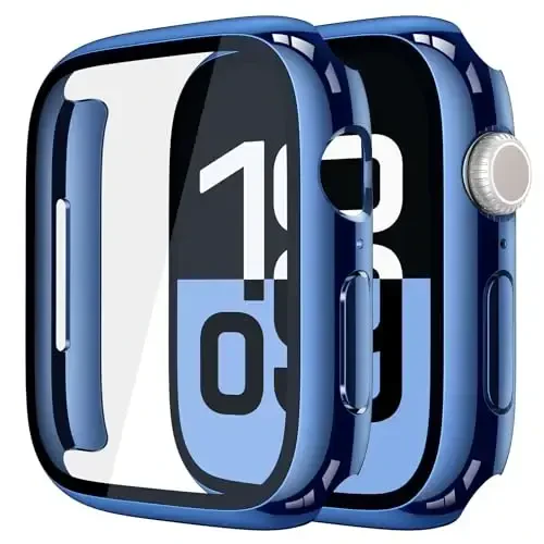 Misxi 2 Pack Tempered Glass Case Apple Watch Series 11 (2025) Series 10 46mm bilan mos keladi, Qattiq PC ekran himoyachisi Umumiy himoya Chizishga chidamli qopqoq iWatch uchun, 1 Moviy + 1 Shaffof 