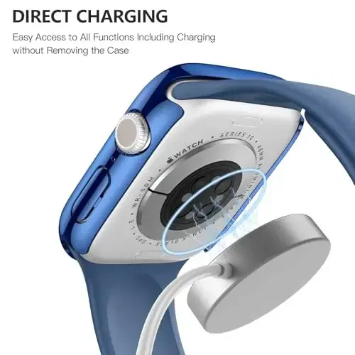 Misxi 2 Pack Tempered Glass Case Apple Watch Series 11 (2025) Series 10 46mm bilan mos keladi, Qattiq PC ekran himoyachisi Umumiy himoya Chizishga chidamli qopqoq iWatch uchun, 1 Moviy + 1 Shaffof - 6