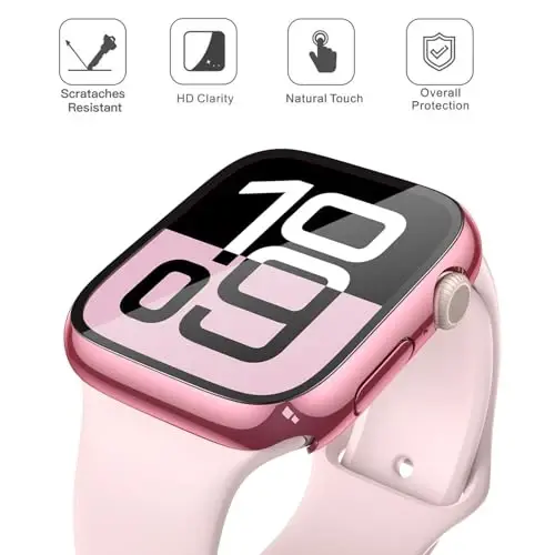 Misxi 2 Pack Tempered Glass Case Apple Watch Series 11 (2025) Series 10 46mm bilan mos keladi, Qattiq PC Ekran Himoyachisi Umumiy Himoya Tirnalishga chidamli iWatch uchun qopqoq, 1 ta Pushti + 1 ta Shaffof - 3