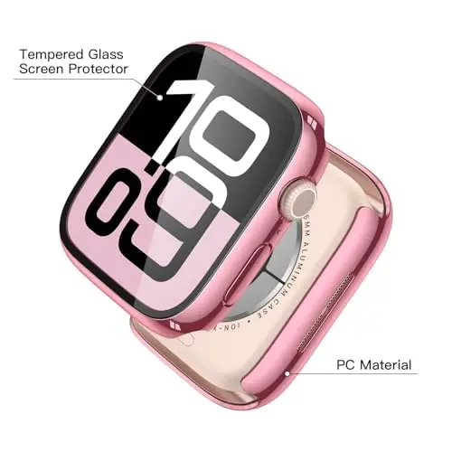 Misxi 2 Pack Tempered Glass Case Apple Watch Series 11 (2025) Series 10 46mm bilan mos keladi, Qattiq PC Ekran Himoyachisi Umumiy Himoya Tirnalishga chidamli iWatch uchun qopqoq, 1 ta Pushti + 1 ta Shaffof - 4