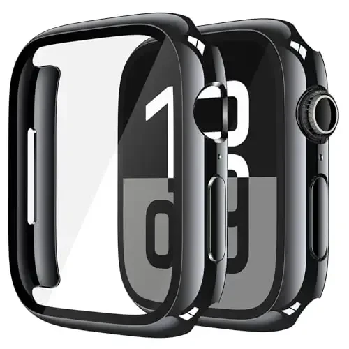 Misxi 2 Pack Tempered Glass Case Apple Watch Series 11 (2025) Series 10 46mm bilan mos keladi, Qattiq PC Ekran Himoyachisi Umumiy Himoya Ultra Y тонкий Yengil Chizishga chidamli Qoplama iWatch uchun, Jet Black - 1