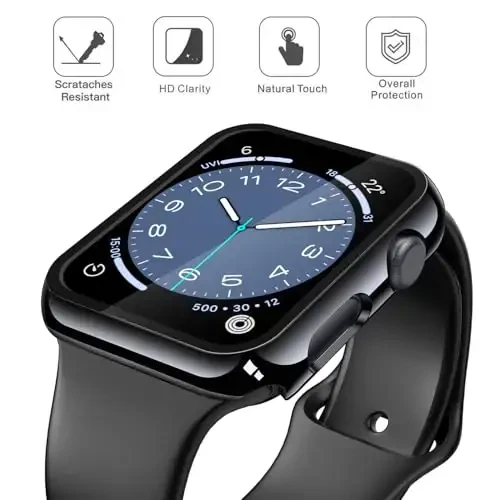 Misxi 2 Pack Tempered Glass Case Apple Watch Series 3 Series 2 38mm bilan mos keladi, Qattiq kompyuter ekran himoyachisi Umumiy himoya Ultra-yupqa engil tirnalishga chidamli qopqoq iWatch uchun, Jet Black - MISXI (1)