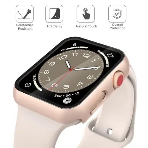 Misxi 2 Pack Tempered Glass Case Apple Watch Series 3 Series 2 38mm bilan mos keladi, Qattiq PC Ekran himoyachisi Umumiy himoya Chizishga chidamli g'ilof iWatch uchun, 1 ta Oltingul tilla + 1 ta Shaffof - 3