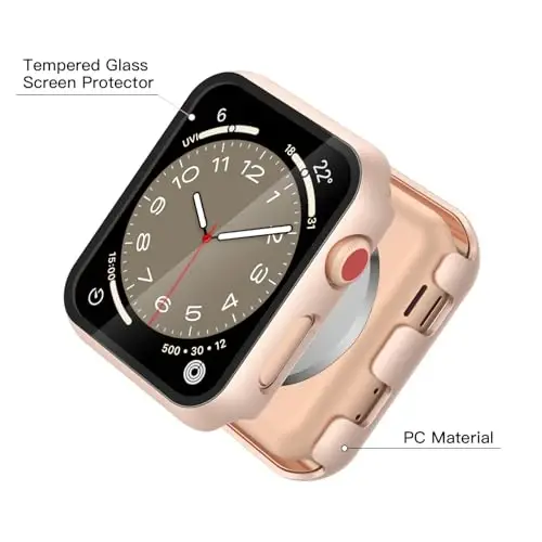 Misxi 2 Pack Tempered Glass Case Apple Watch Series 3 Series 2 38mm bilan mos keladi, Qattiq PC Ekran himoyachisi Umumiy himoya Chizishga chidamli g'ilof iWatch uchun, 1 ta Oltingul tilla + 1 ta Shaffof - 4