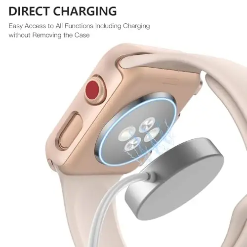 Misxi 2 Pack Tempered Glass Case Apple Watch Series 3 Series 2 38mm bilan mos keladi, Qattiq PC Ekran himoyachisi Umumiy himoya Chizishga chidamli g'ilof iWatch uchun, 1 ta Oltingul tilla + 1 ta Shaffof 