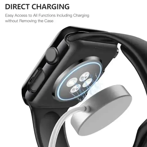 Misxi 2 Pack Tempered Glass Case Apple Watch Series 3 Series 2 42mm bilan mos, qattiq kompyuter ekran himoyachisi iWatch uchun umumiy himoya chizishga chidamli qopqoq, 1 Jet Black + 1 shaffof - 6