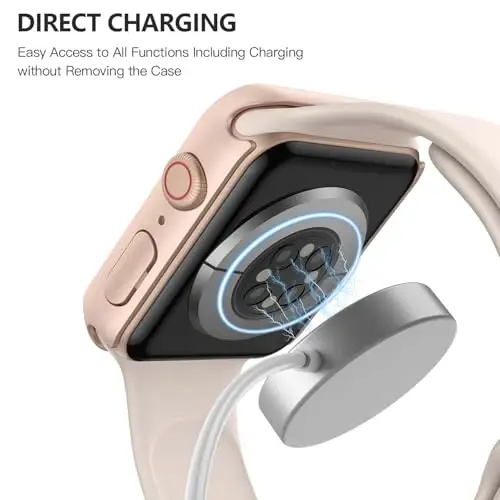 Misxi 2 Pack Tempered Glass Case Apple Watch Series 9 Series 8 Series 7 41mm bilan mos, qattiq kompyuter ekran himoyachisi iWatch uchun umumiy himoya chizilishga chidamli qopqoq, 1 ta Rose Gold + 1 ta shaffof 