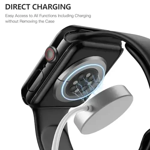 Misxi 2 Pack Tempered Glass Case Apple Watch Series 9 Series 8 Series 7 41mm uchun mos, qattiq PC ekran himoyachisi Umumiy himoya Chizishga chidamli g'ilof iWatch uchun, 1 Jet Black + 1 Shaffof - 6