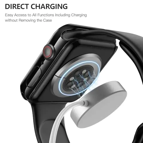 Misxi 2 Pack Tempered Glass Case Apple Watch Series 9 Series 8 Series 7 41mm uchun mos, qattiq PC ekran himoyachisi Umumiy himoya Chizishga chidamli g'ilof iWatch uchun, 1 Jet Black + 1 Shaffof 