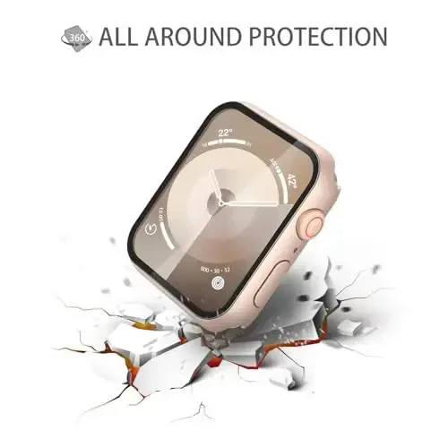 Misxi 2 Pack Tempered Glass Case Apple Watch Series 9 Series 8 Series 7 45mm bilan mos, qattiq PC ekran himoyachisi Umumiy himoya Tirnalishga chidamli qopqoq iWatch uchun, 1 ta Rose Gold + 1 ta shaffof - 5