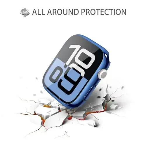 Misxi 2 Pack Tempered Glass Case Compatible for Apple Watch Series 11 (2025) Series 10 42mm, Hard PC Screen Protector Overall Protection Scratch-Resistant Cover for iWatch, 1 Blue + 1 Transparent - 5