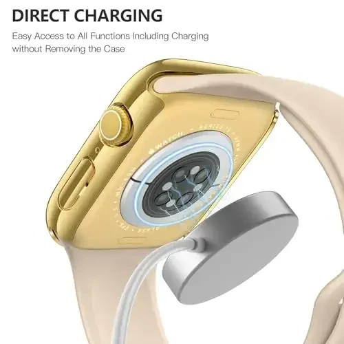 Misxi 2 Pack Tempered Glass Case Compatible for Apple Watch Series 11 (2025) Series 10 42mm, Hard PC Screen Protector Overall Protection Scratch-Resistant Cover for iWatch, 1 Gold + 1 Transparent - 6