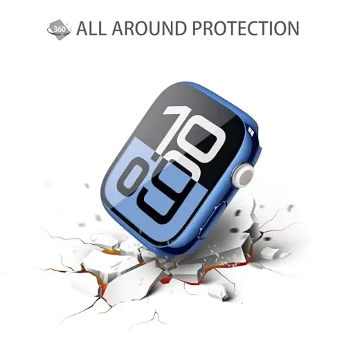 Misxi 2 Pack Tempered Glass Case Compatible for Apple Watch Series 11 (2025) Series 10 46mm, Hard PC Screen Protector Overall Protection Scratch-Resistant Cover for iWatch, 1 Blue + 1 Transparent - 5