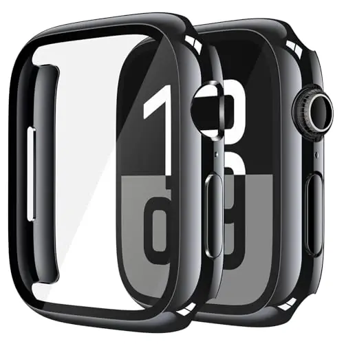 Misxi 2 Pack Tempered Glass Case Compatible for Apple Watch Series 11 (2025) Series 10 46mm, Hard PC Screen Protector Overall Protection Ultra-Thin Lightweight Scratch-Resistant Cover for iWatch, Jet Black - MISXI